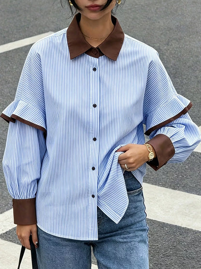 Contrast Collar and Cuff Striped Shirt