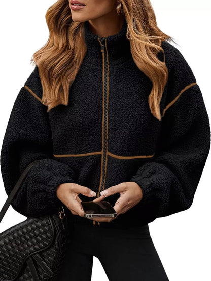 Stand Collar Cozy Sherpa Fleece Zip-Up Jacket