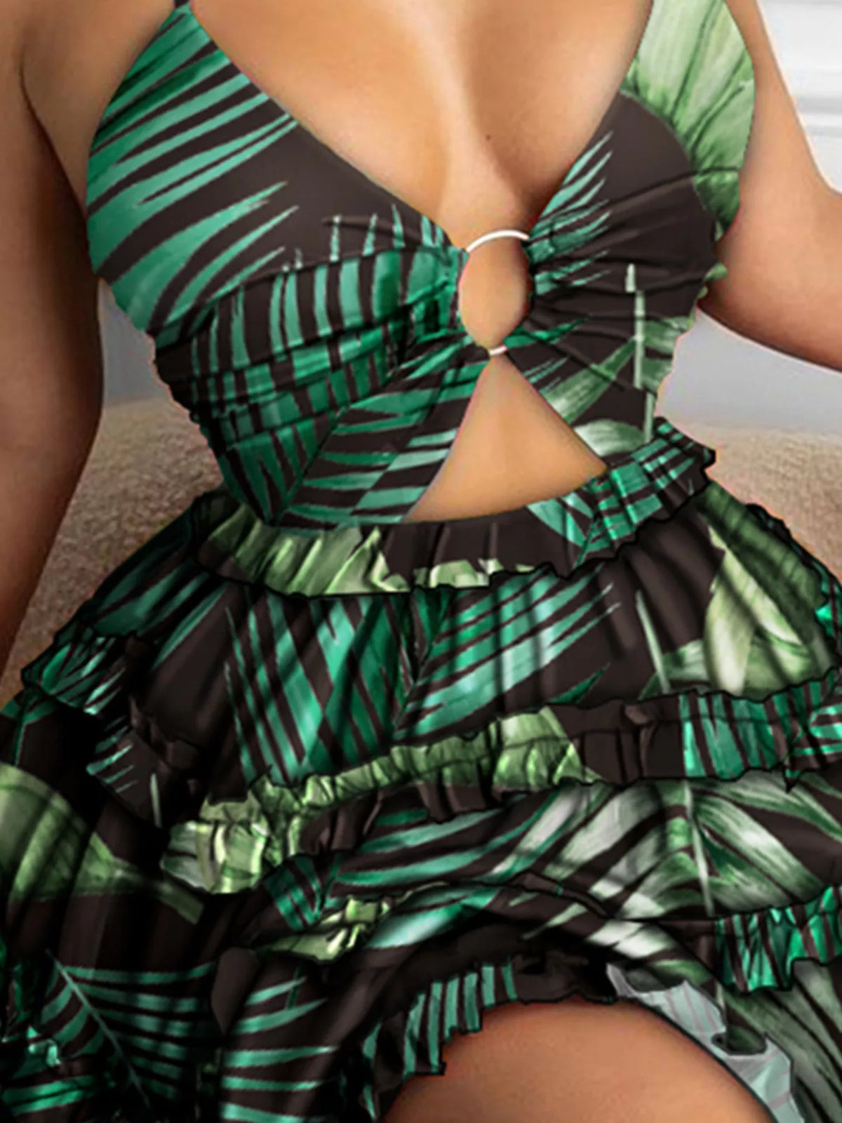 Lynn's Colorful Print Halter Neck Ruffle Mini Dress