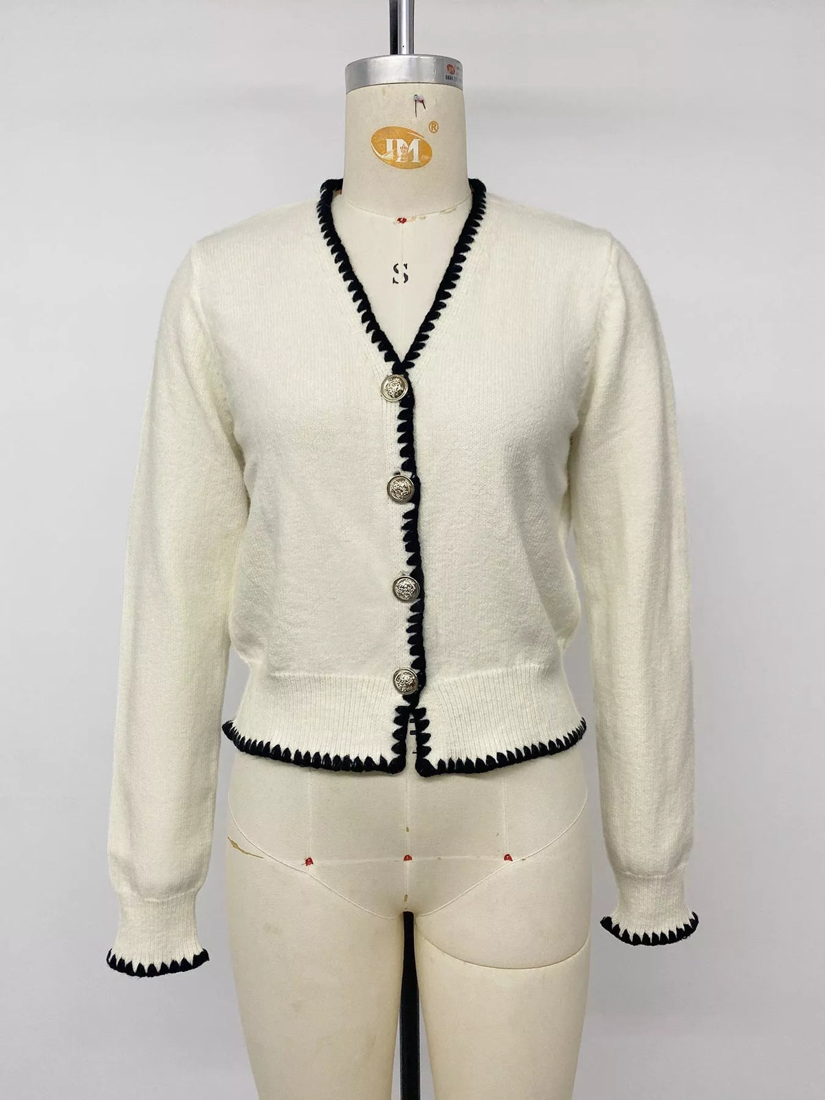 Contrast Trim V-Neck Button-Down Cardigan