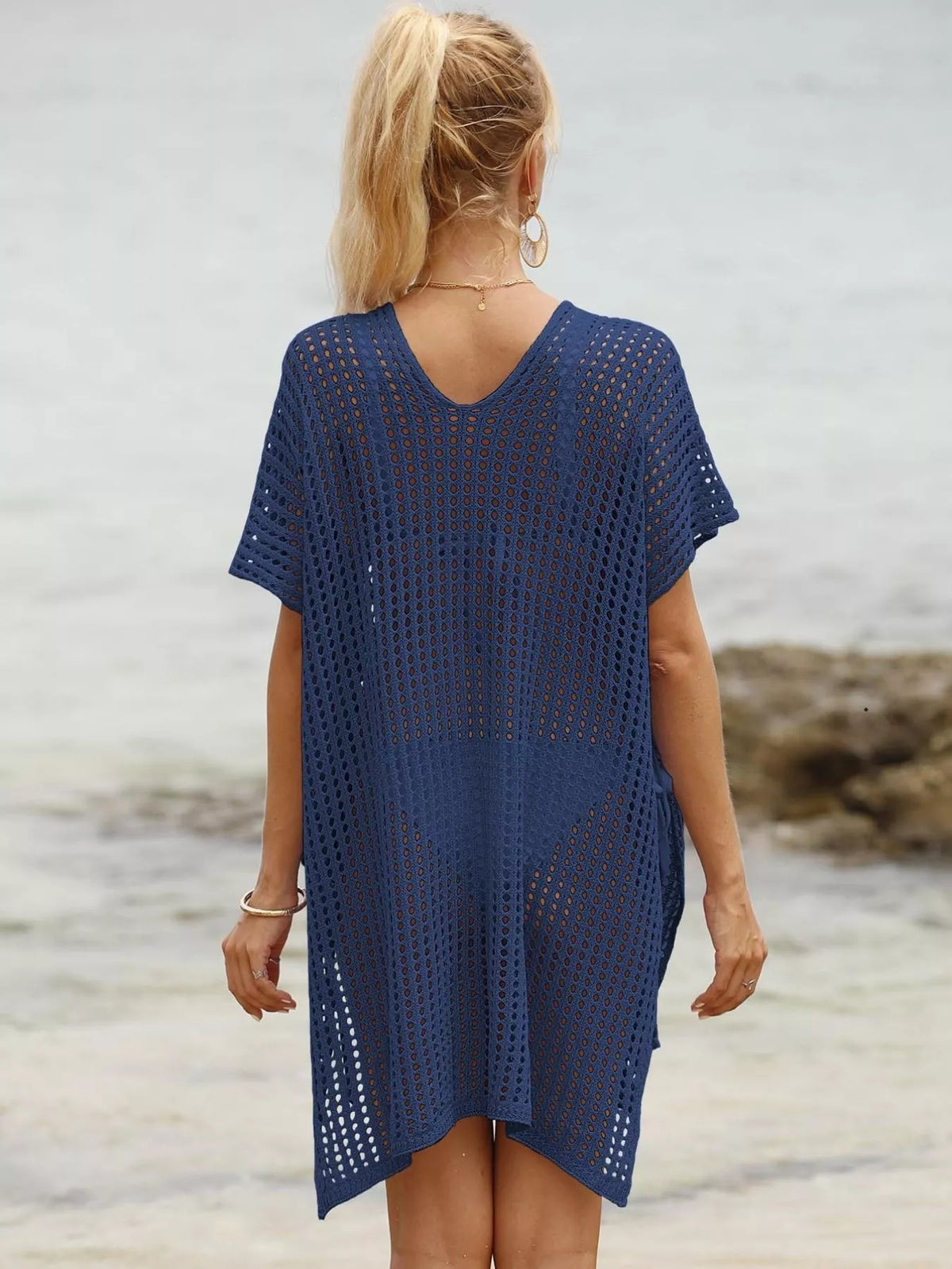 Openwork V-Neck Slit Cover-Up