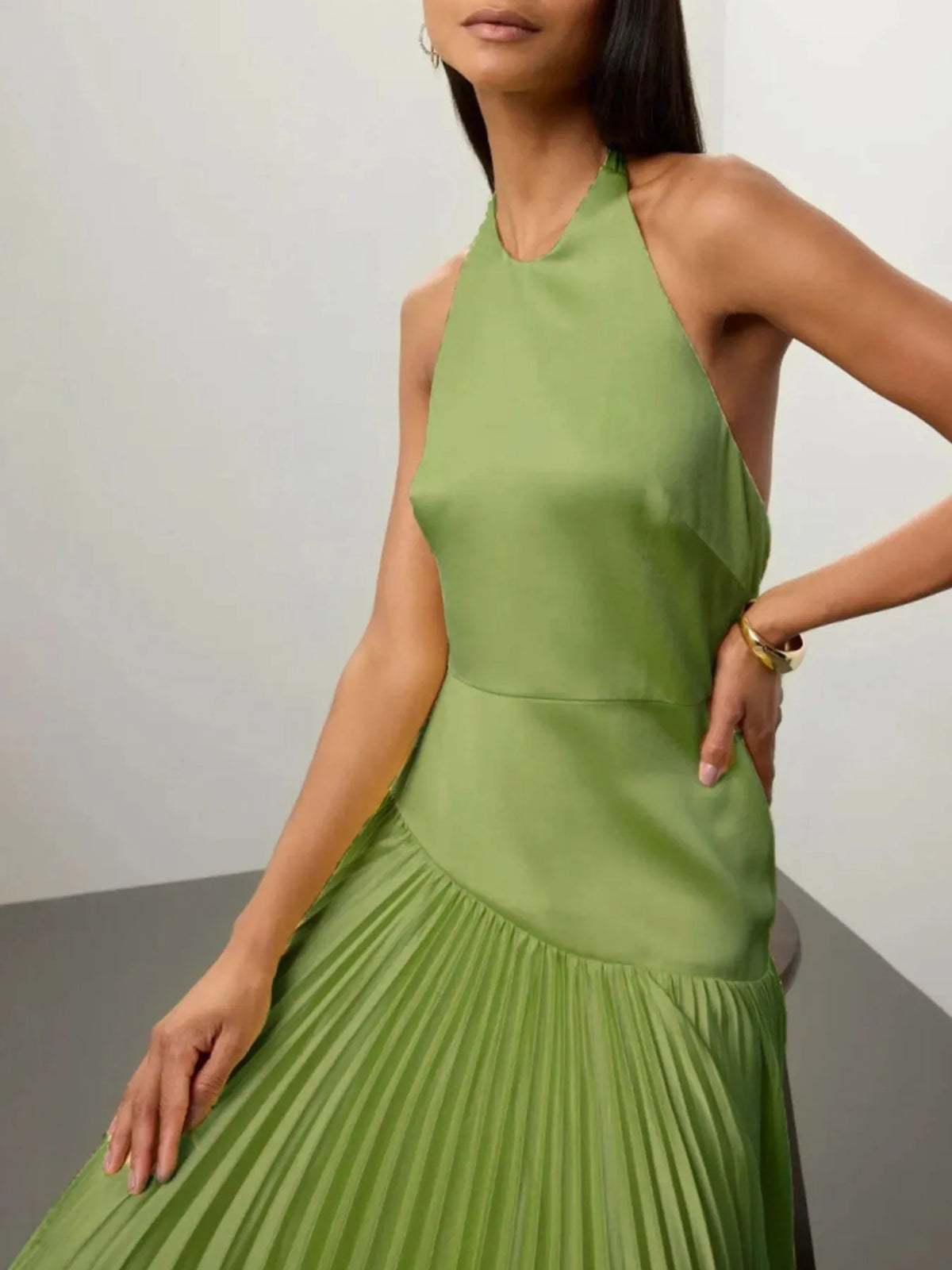 Pleated Halter Neck Maxi Dress