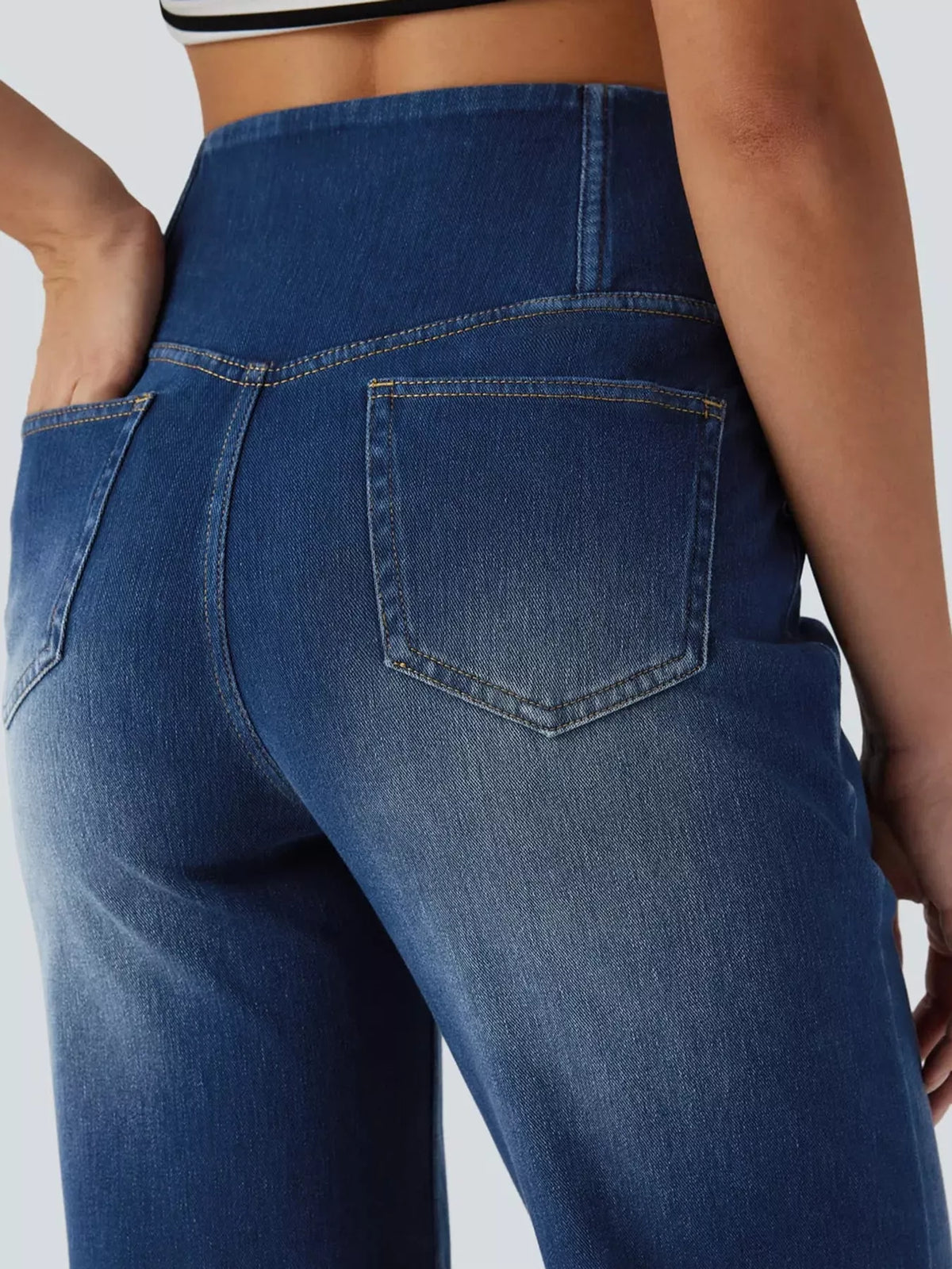High Waisted Stretch Jeans with Crossover Waist | Straight Leg