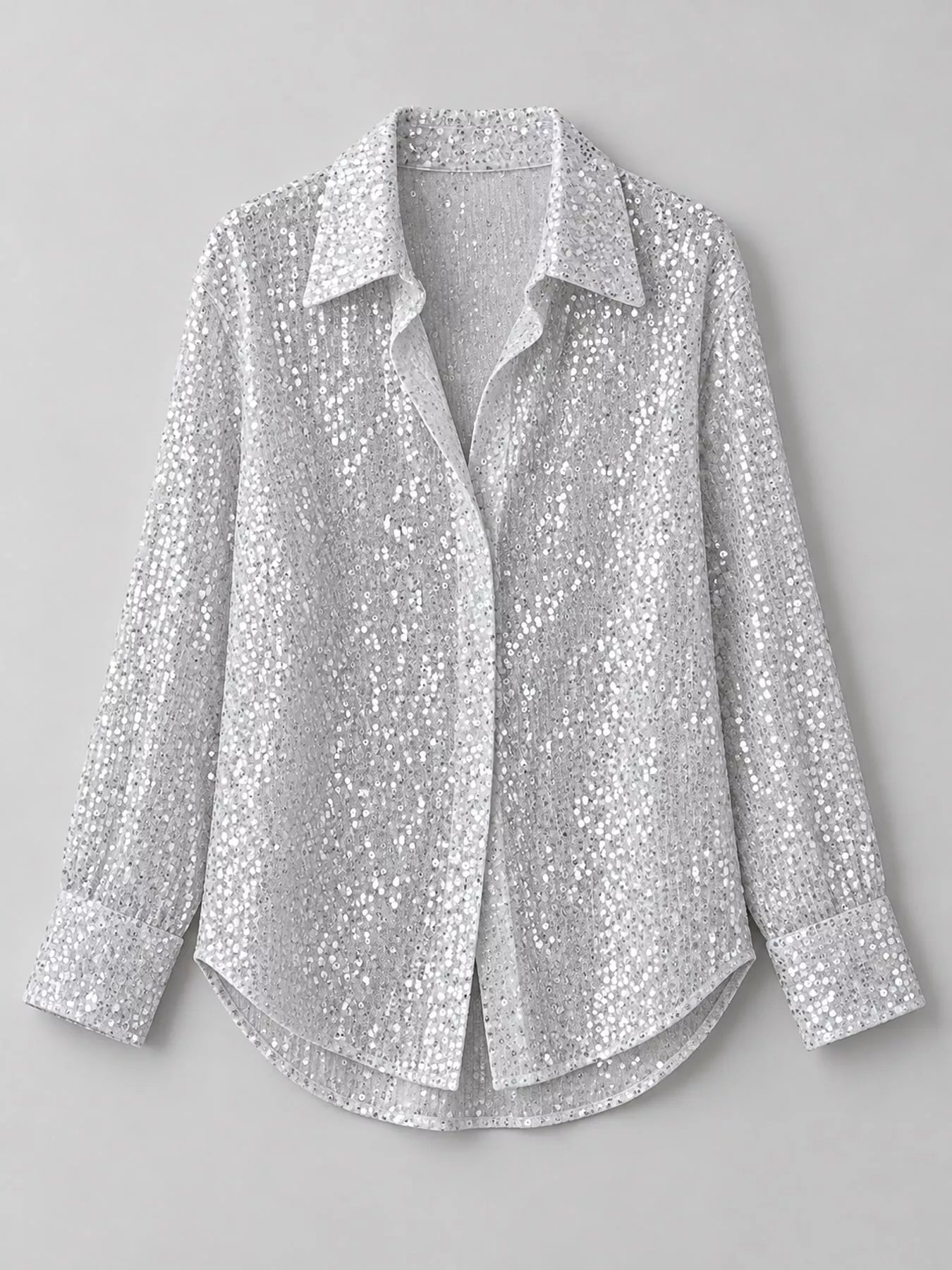 Full Size Sequin Button-Down Shirt Plus Size