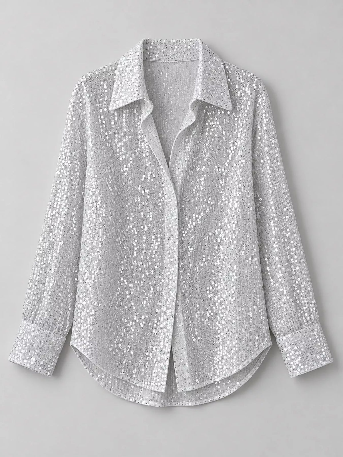 Full Size Sequin Button-Down Shirt Plus Size