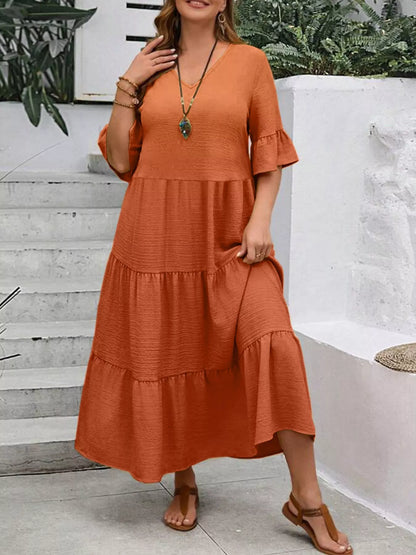 Plus Size Ruffle Sleeves Tiered Midi Dress