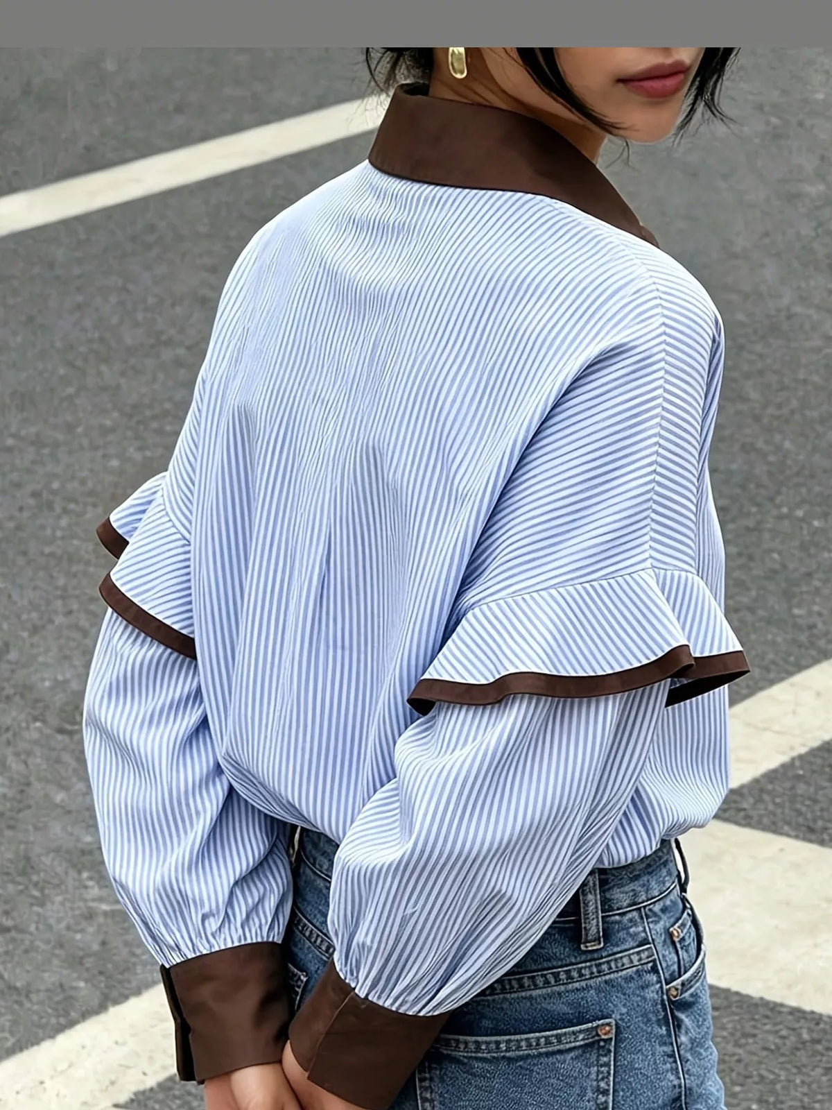 Contrast Collar and Cuff Striped Shirt