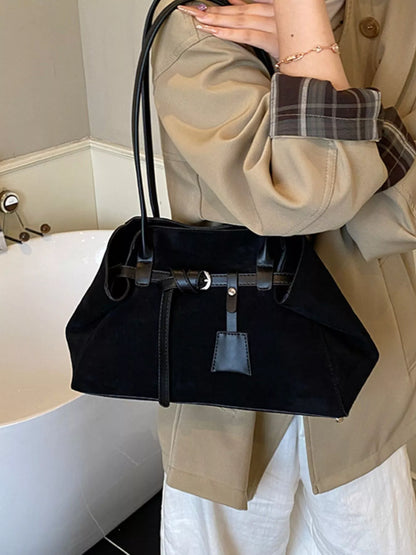 Suede Decorative Belt Buckle Shoulder Bag