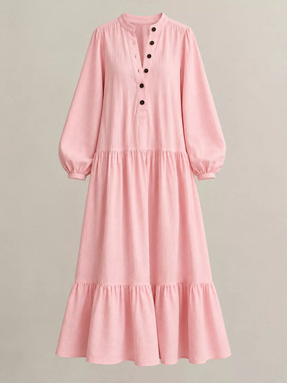 Button Front Tiered Maxi Dress