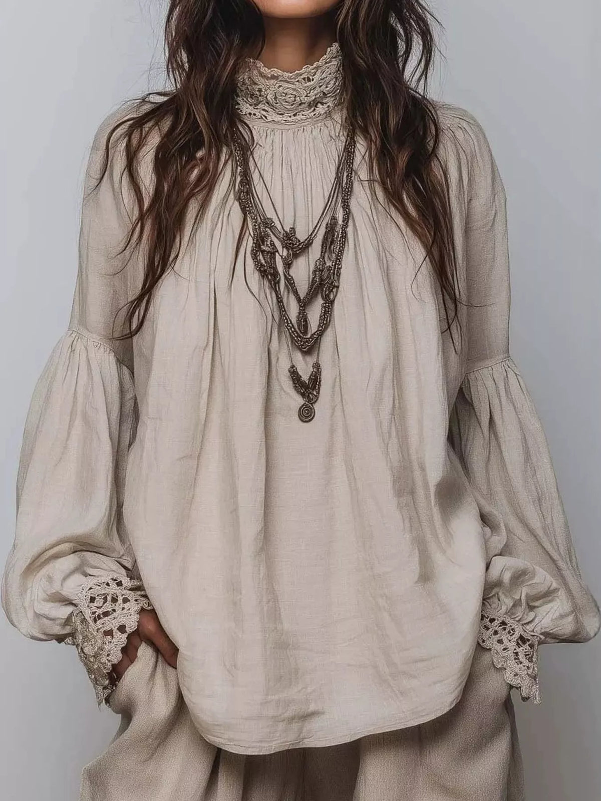 Full Size Lace Mock Neck Long Sleeve Blouse Plus Size