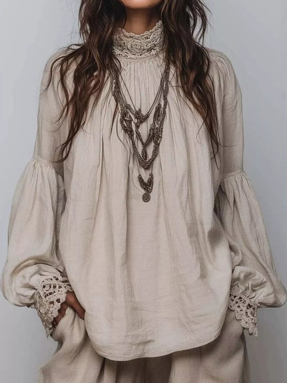 Full Size Lace Mock Neck Long Sleeve Blouse Plus Size