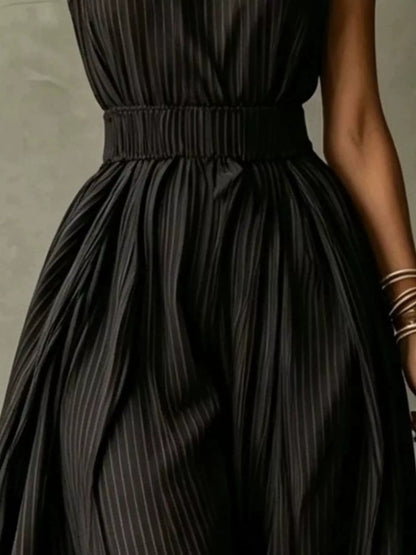 Striped Mock Neck Sleeveless Maxi Dress