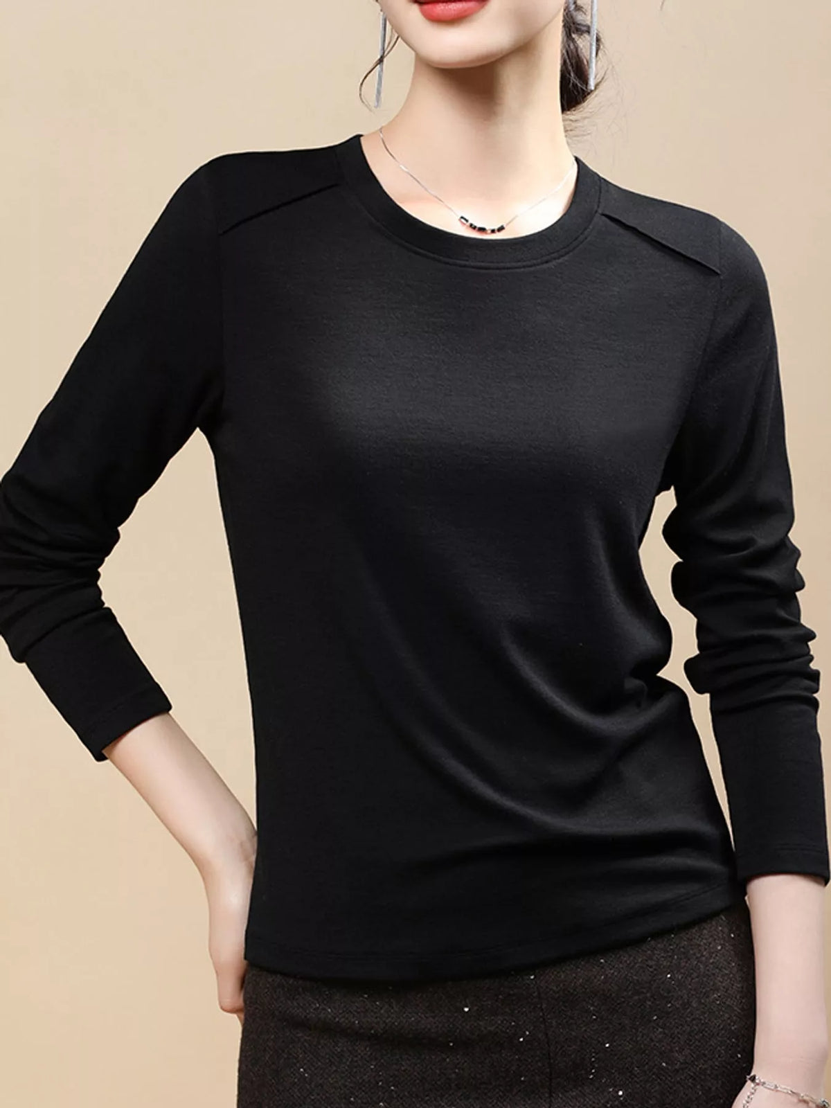 Plus Size Solid Long-Sleeve Crew Neck T-Shirt