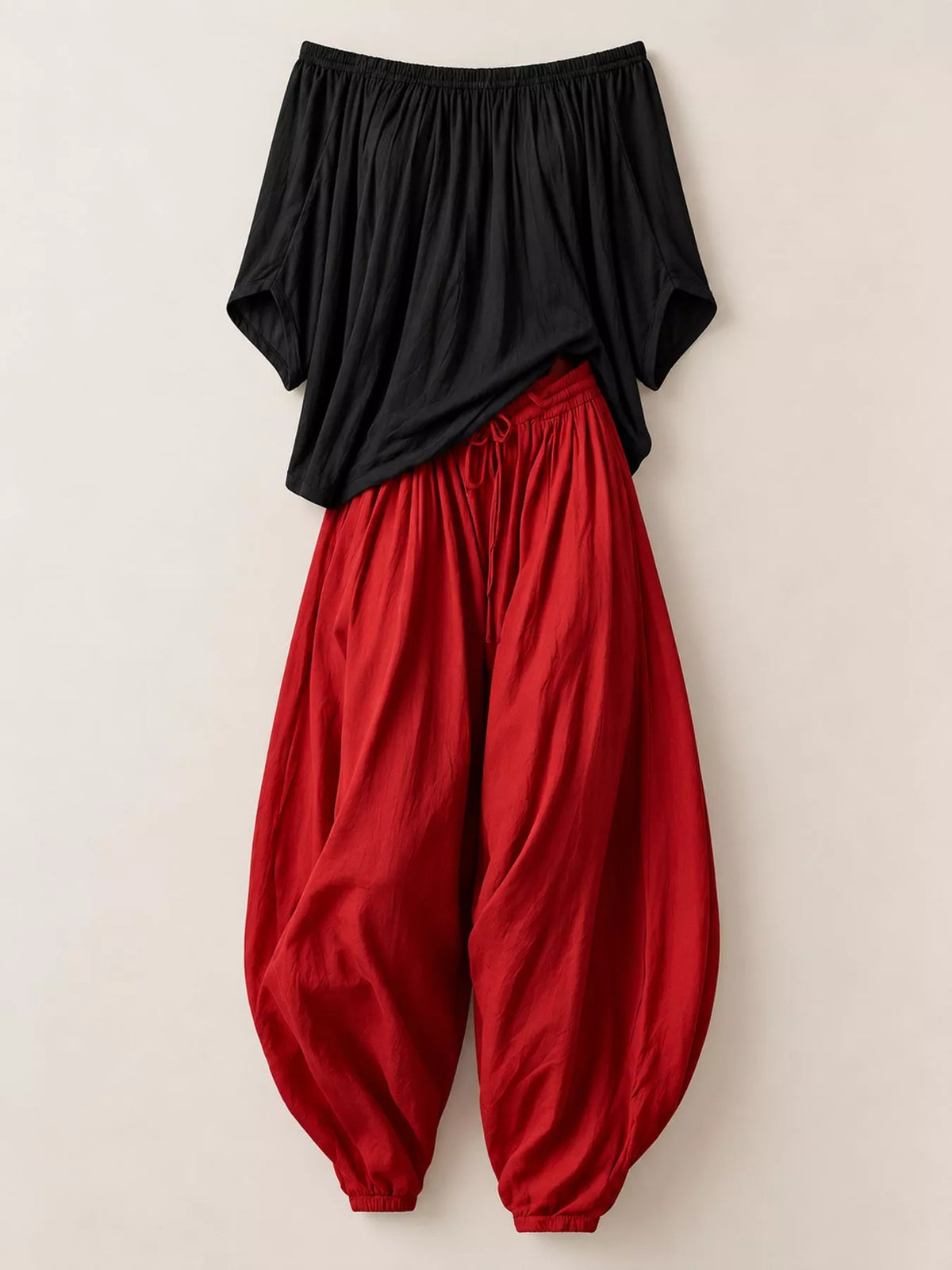 Full Size Off-Shoulder Top and Wide-Leg Harem Pants Set Plus Size