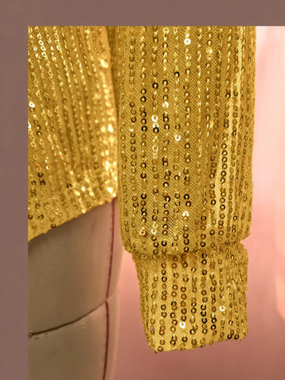 Full Size Sequin Button Up Long Sleeve Shirt Plus Size
