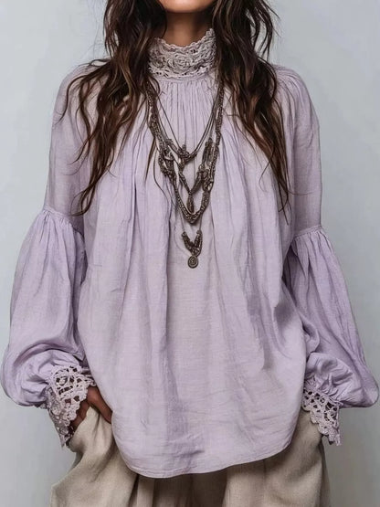 Full Size Lace Mock Neck Long Sleeve Blouse Plus Size