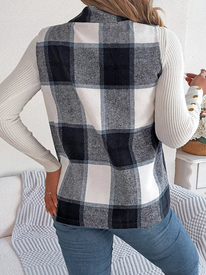 Plaid Open Front Vest