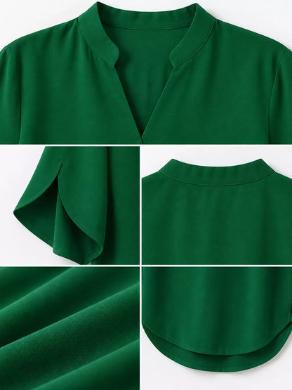 Notched Slit Short Sleeve Blouse