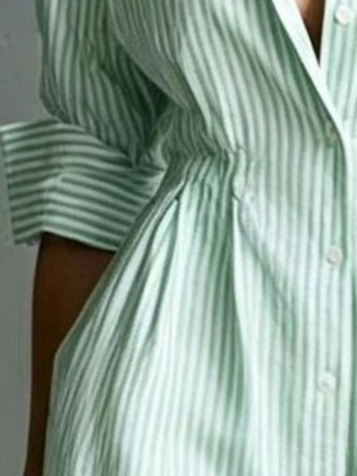 Striped Button-Down Shirt Dress with Contrast Hem