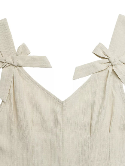 Bowknot Strap Pleated Detail Romper