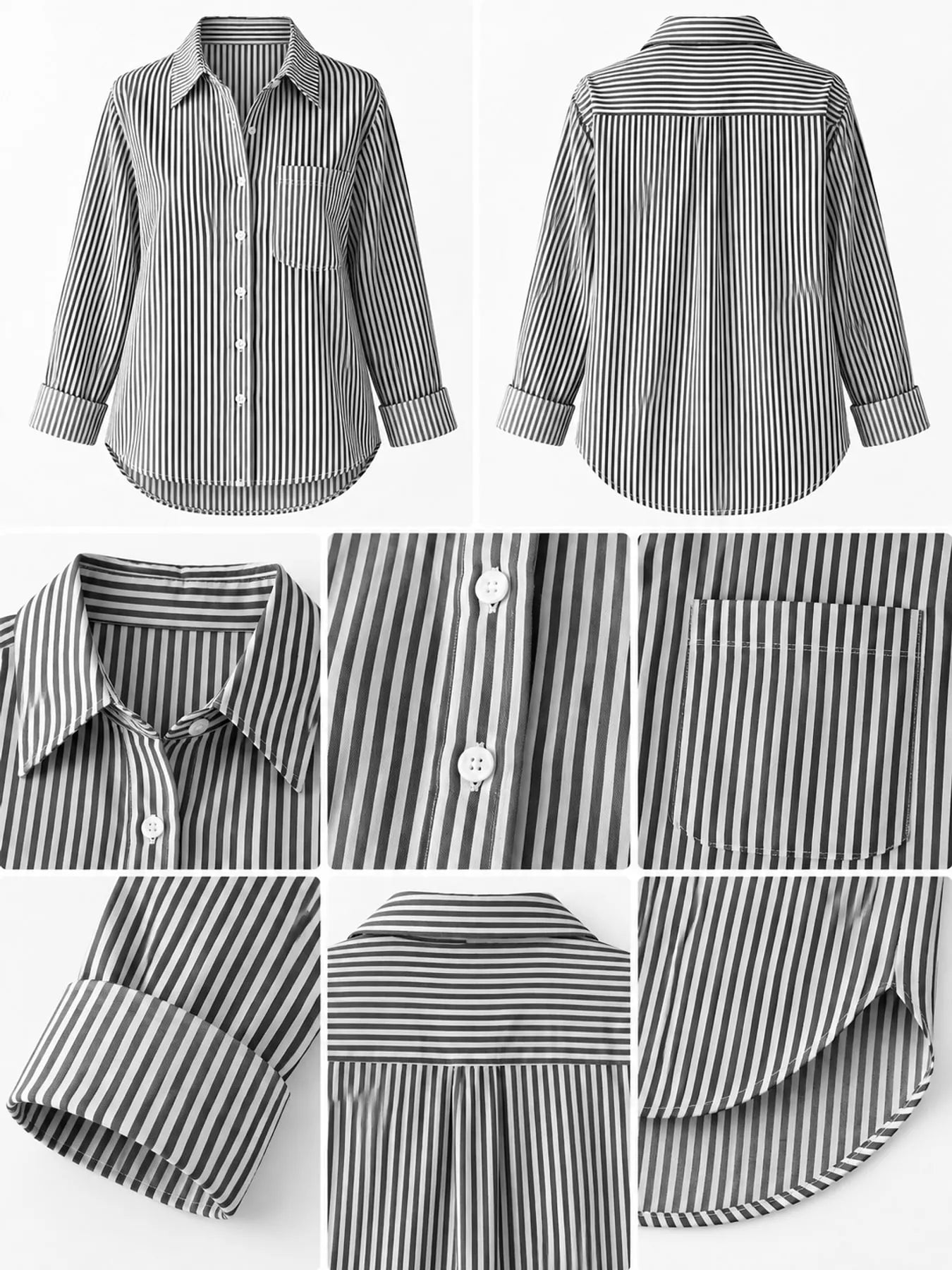 Full Size Striped Button-Down Long Sleeve Shirt Plus Size