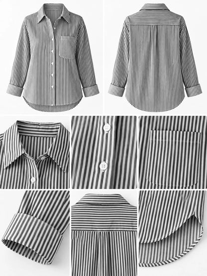 Full Size Striped Button-Down Long Sleeve Shirt Plus Size