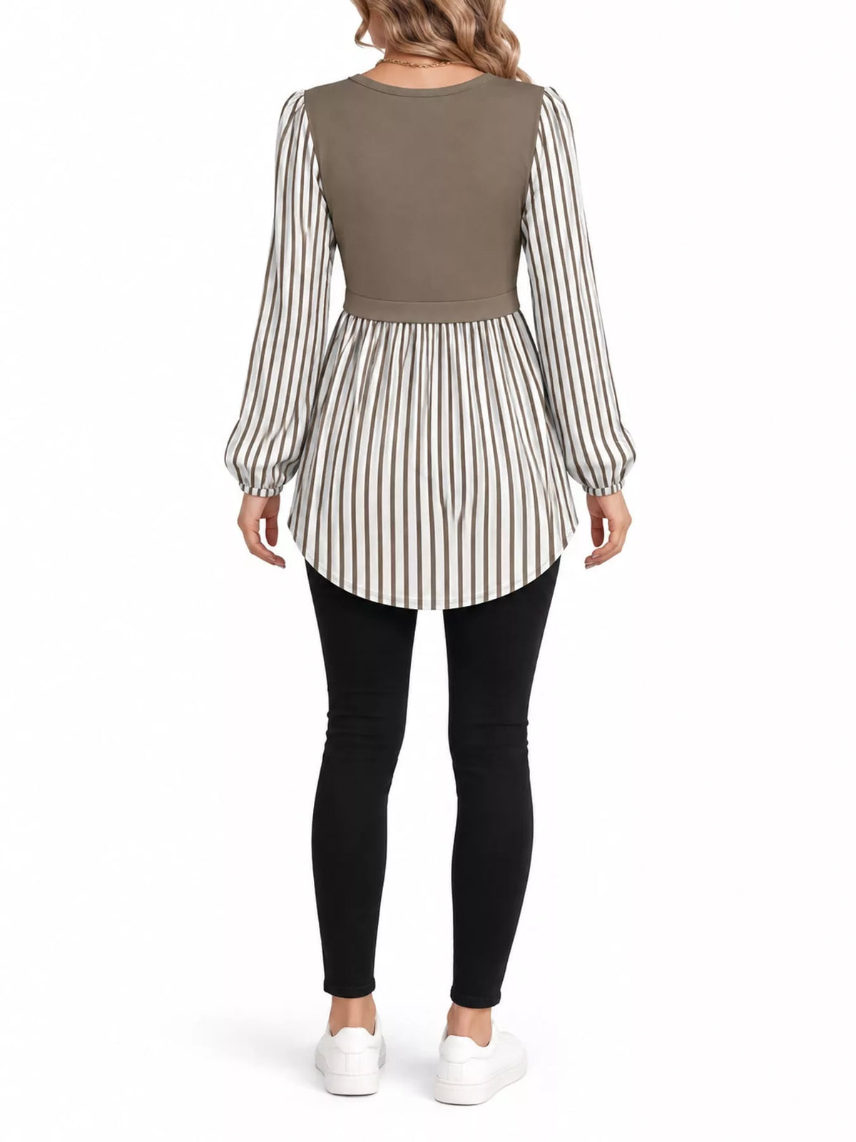 Full Size Striped Long Sleeve Blouse Plus Size