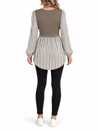 Full Size Striped Long Sleeve Blouse Plus Size