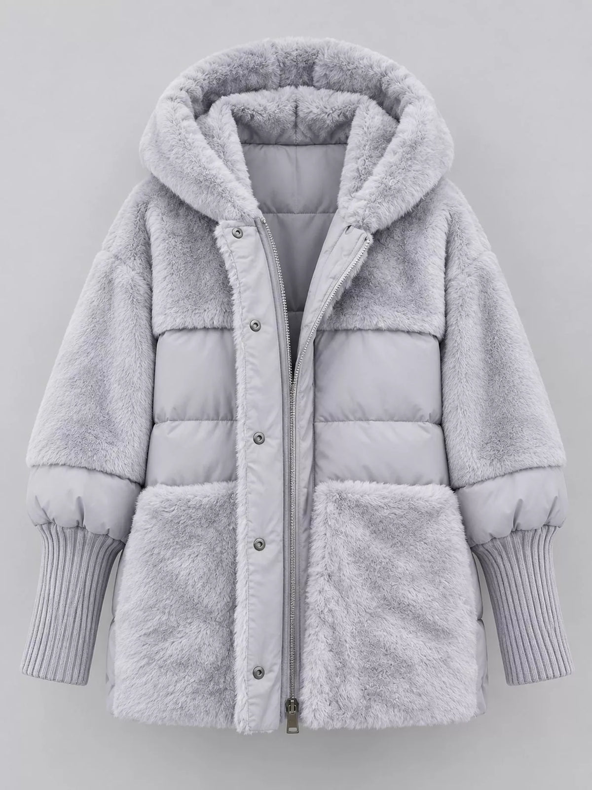 Full Size Faux Fur Hooded Puffer Outerwear Plus Size