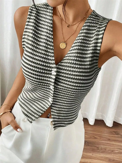 Striped Knit V-Neck Vest