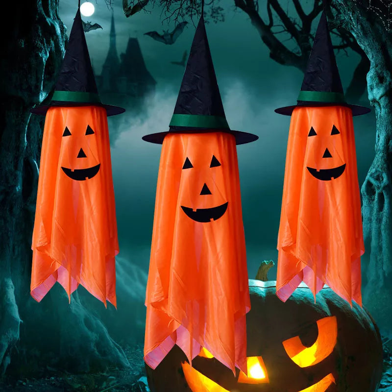Halloween Hanging Pumpkin with Witch Hat Set
