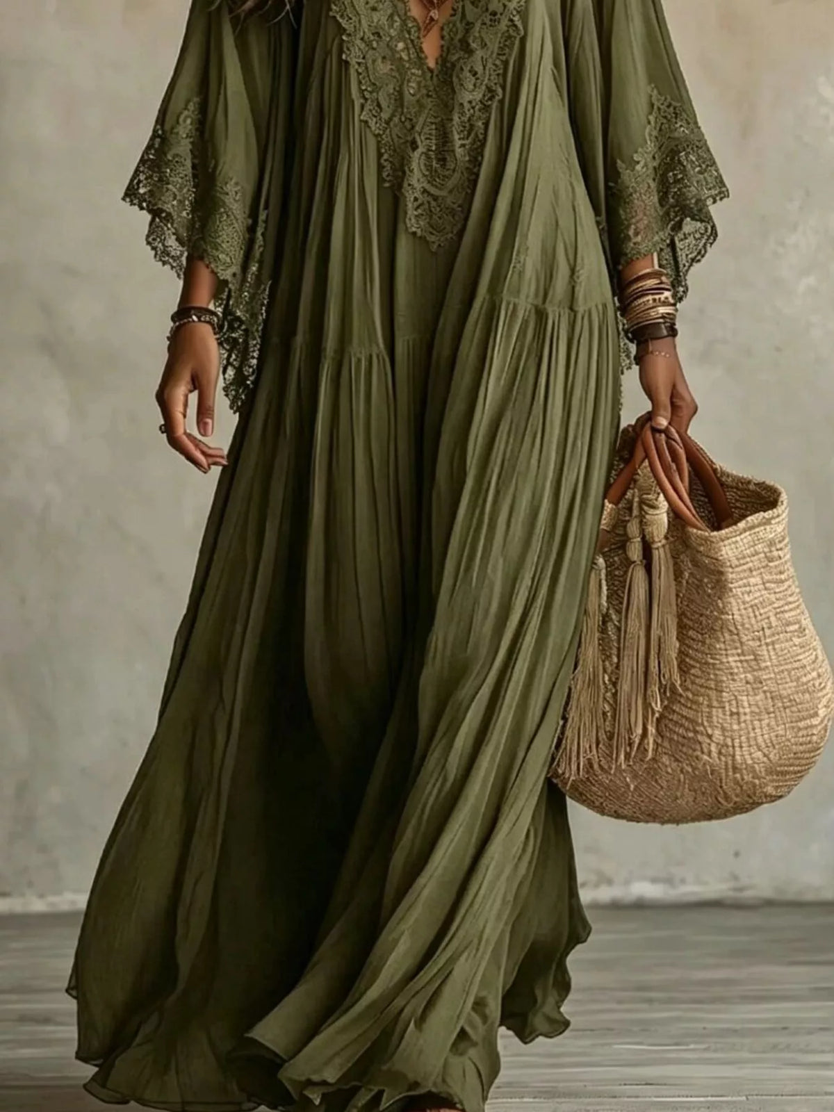 Lace Trim V-Neck Maxi Dress | Feminine Boutique Style
