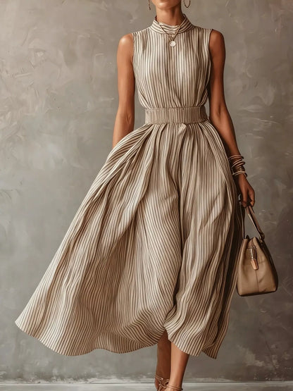Striped Mock Neck Sleeveless Maxi Dress