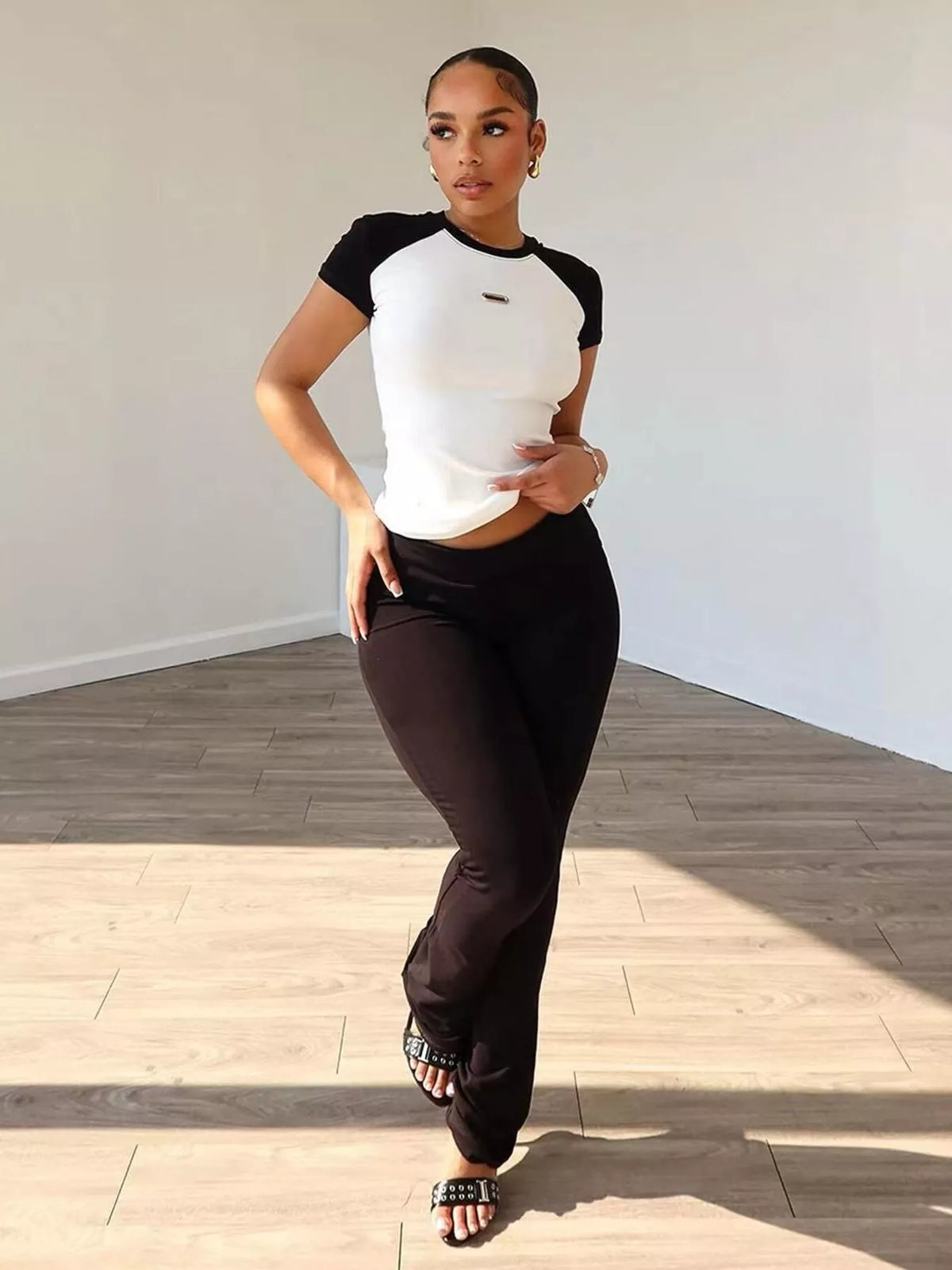 Contrast Short Sleeve Tee and Pants Set