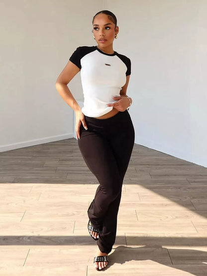 Contrast Short Sleeve Tee and Pants Set
