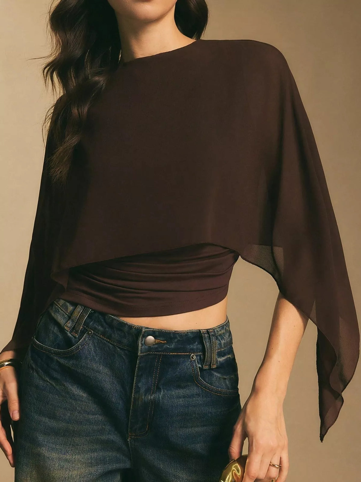 Cape Sleeve Round Neck Blouse