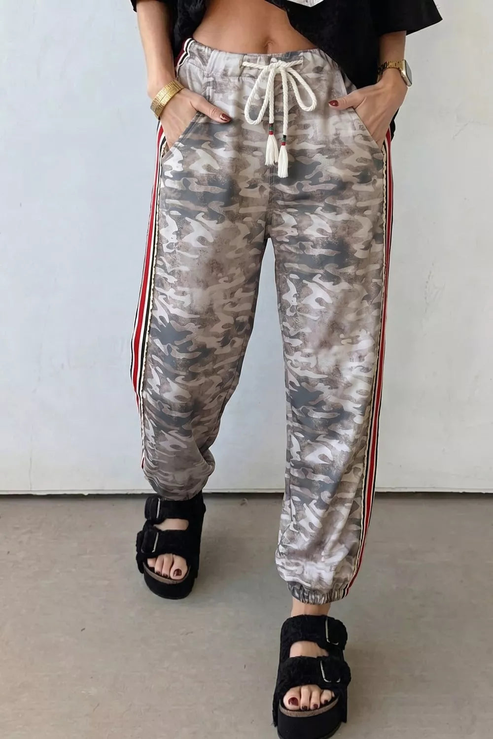 Camo Print Drawstring Waist Joggers