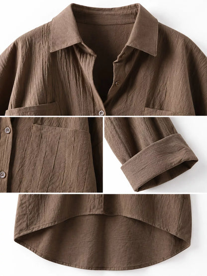Full Size Casual Button-Down Shirt with Dual Chest Pockets Plus Size