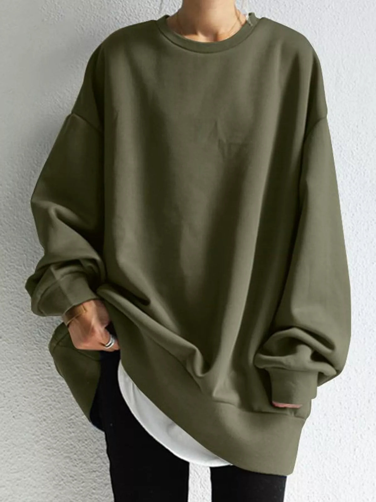 Full Size Solid Color Crew Neck Sweatshirt Plus Size