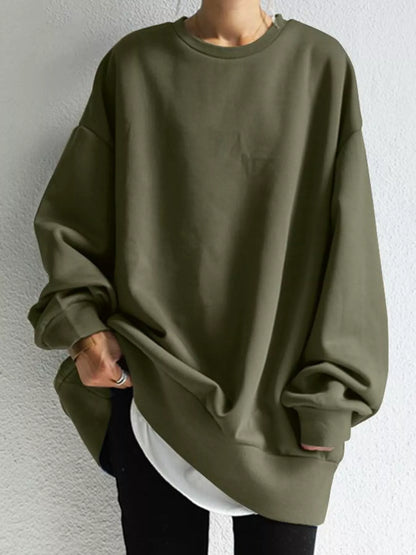Full Size Solid Color Crew Neck Sweatshirt Plus Size