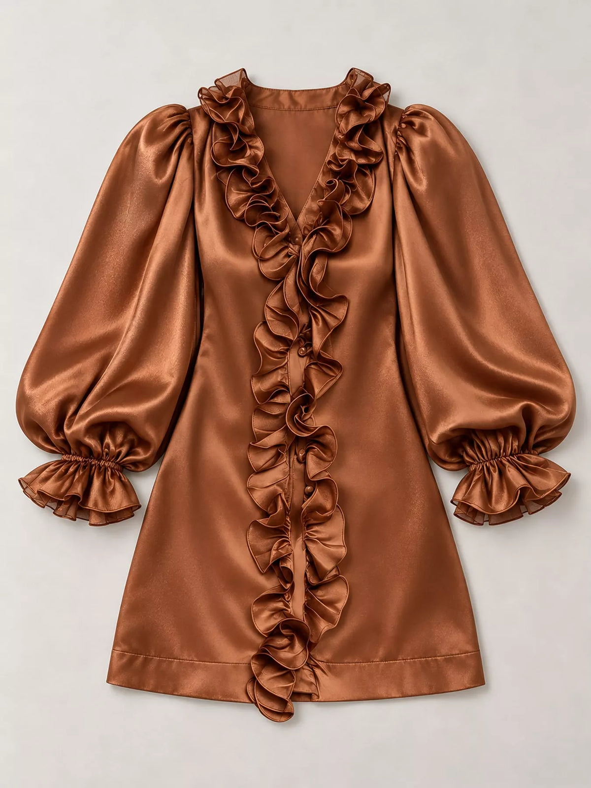 Ruffle Trim Puff Sleeve Mini Dress