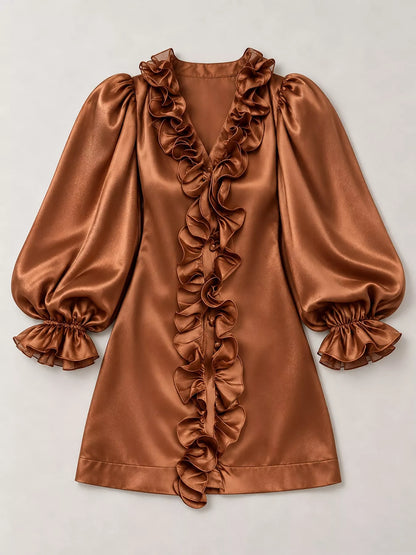 Ruffle Trim Puff Sleeve Mini Dress