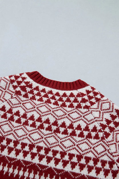 Geometric Print Button Front Long Sleeve Knitwear Cardigan