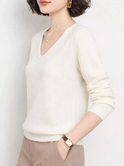 Elegant V-Neck Long Sleeve Soft Knit Top