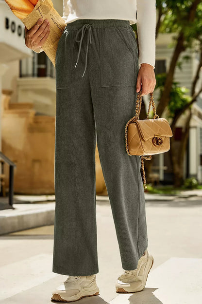 Drawstring Corduroy Wide Leg Pants