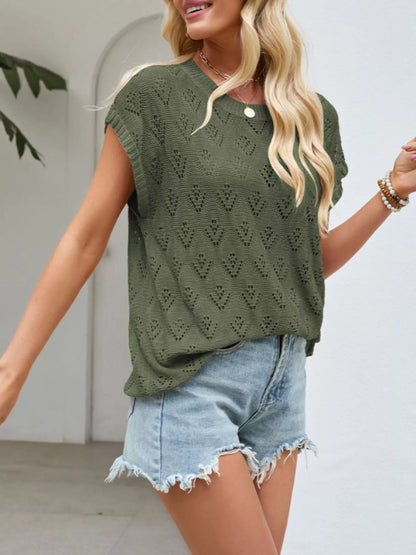 Openwork Short Sleeve Knit Top