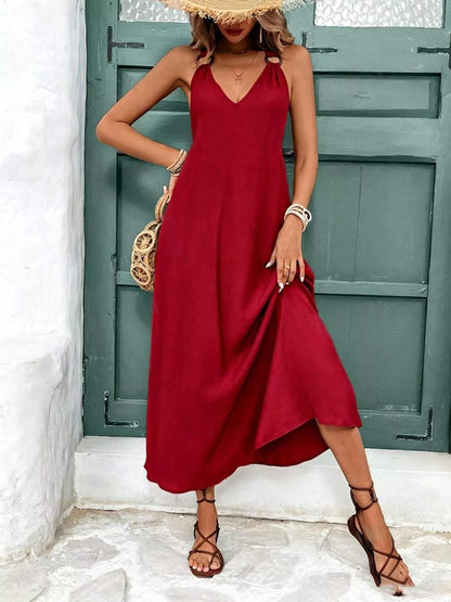 V-Neck Sleeveless Midi Dress