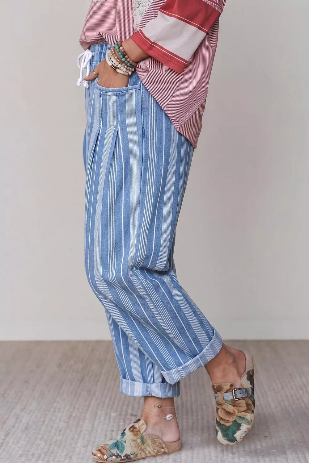 Stripe High Waist Wide Leg Barrel Jeans