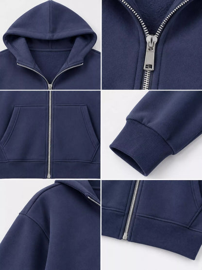 Full Size Zip-Up Dropped Shoulder Hoodie Plus Size