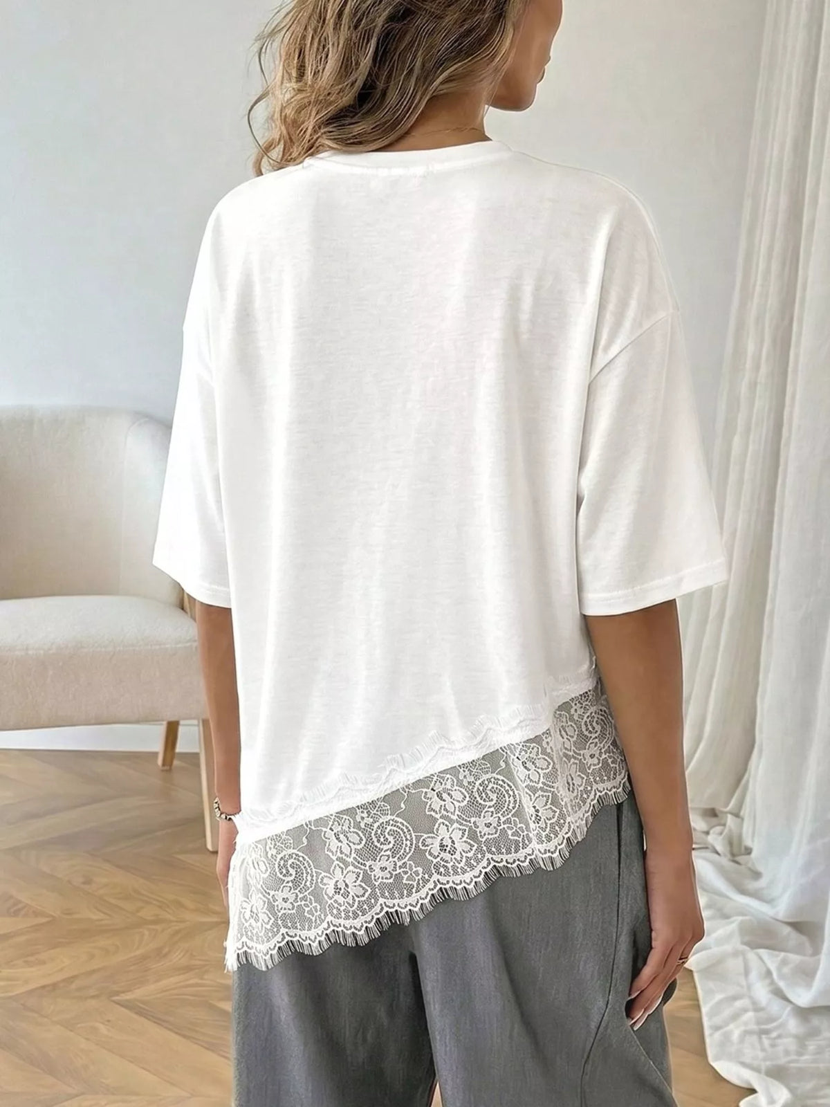 Lace Detail Half Sleeve T-Shirt